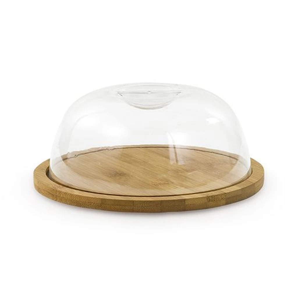 Queijeira de bambu 19  x 8 cm com tampa transparente
