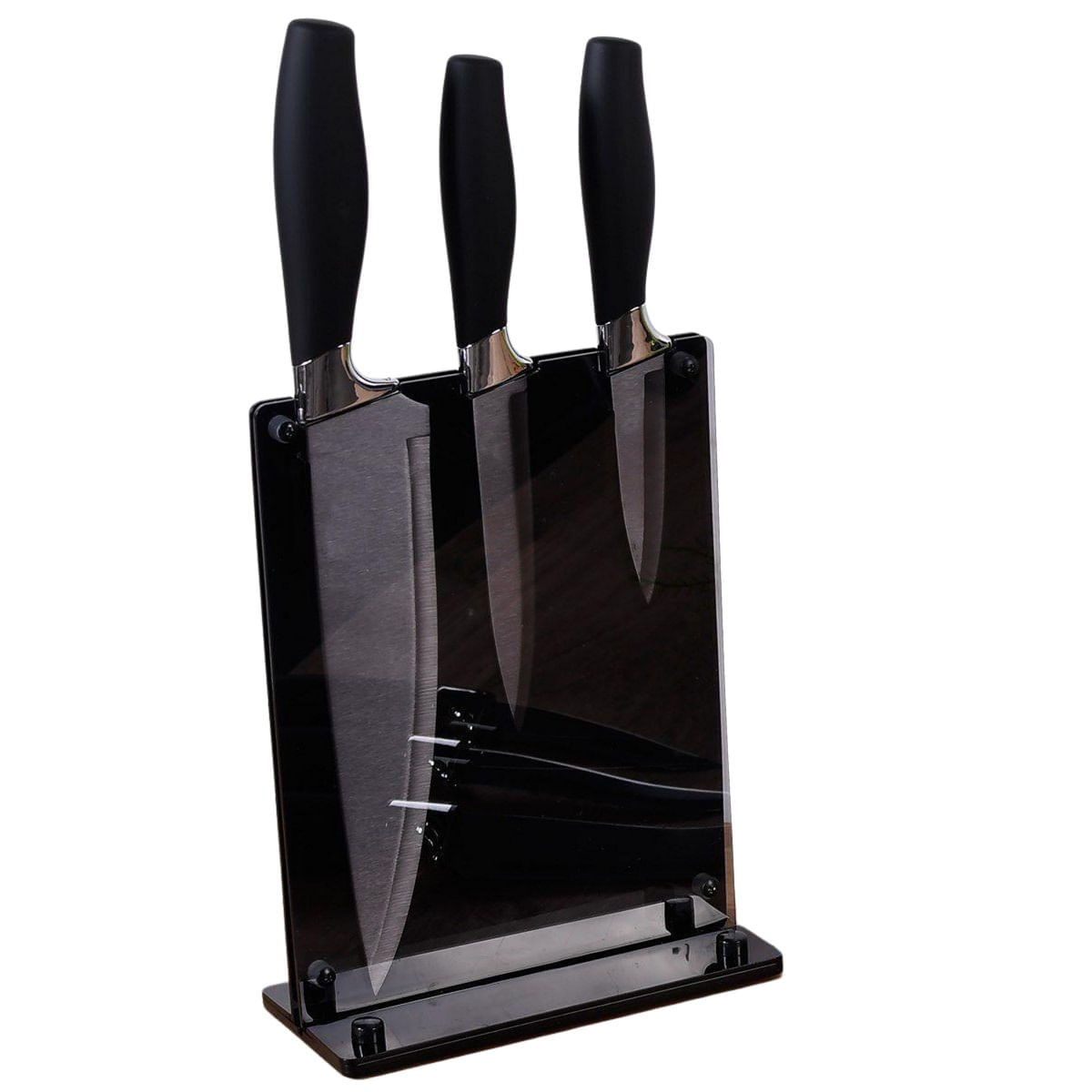 Cepo acrilico transparente com 3 facas inox