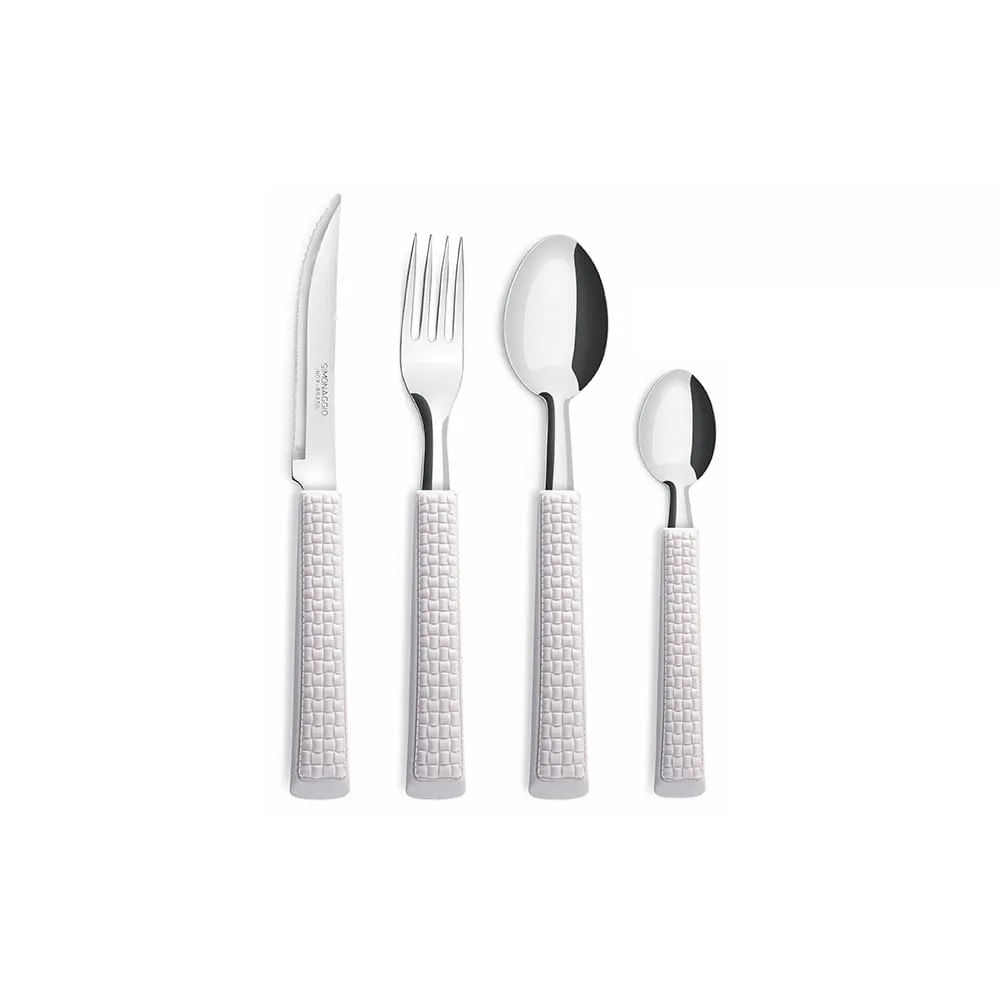 Faqueiro para ate 4 pessoas caixa, Rattan Branco 16 peças