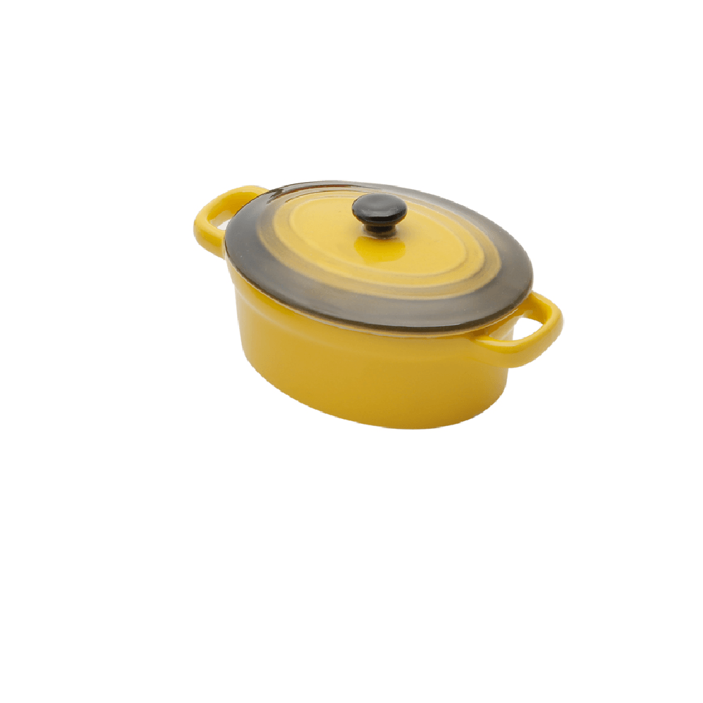 Mini panela oval porcelana, com tampa - Amarela