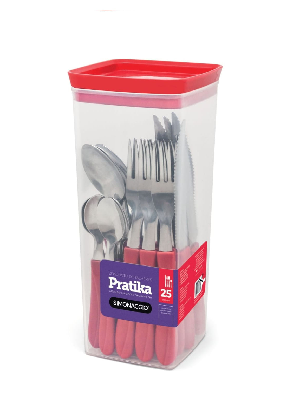 Faqueiro com 25 peças em Pote - Vermelho