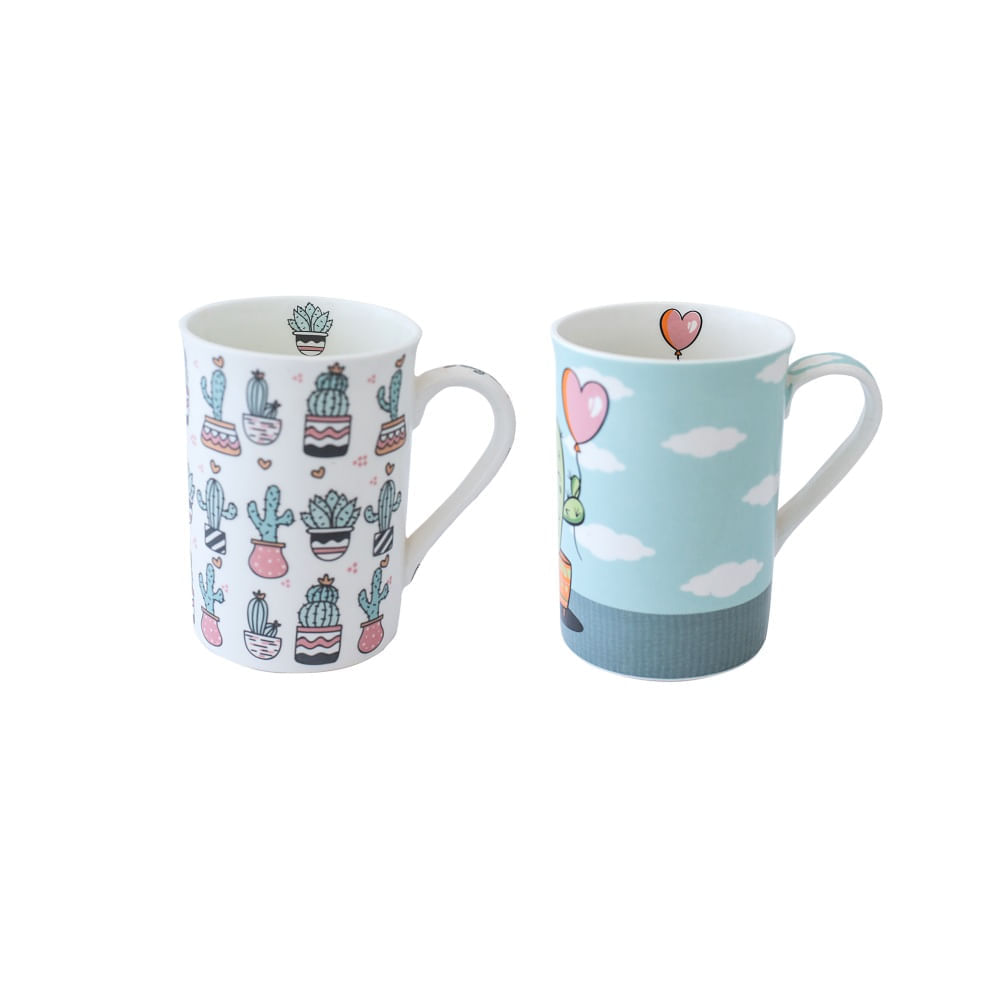 Canecas 2 (duas) de porcelana Cactos