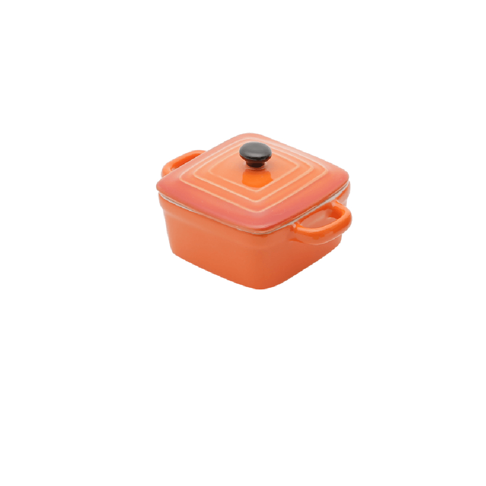 Mini panela Quadrada porcelana, com tampa - Laranja