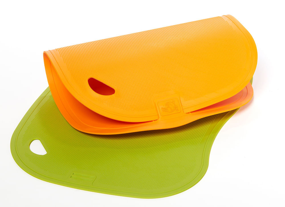 Conjunto de Duas Tábuas de Corte Flexíveis Antibacterianas GetSpace - Verde e Laranja