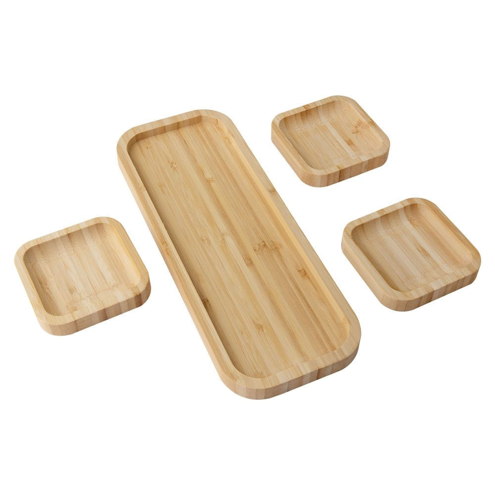 Petisqueira de bambu com 4 peças - 31cm