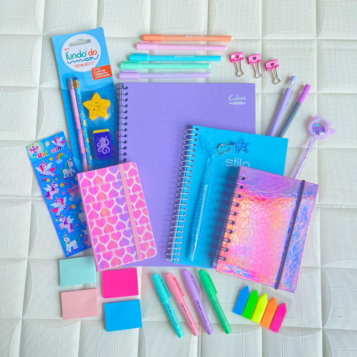 Kit Papelaria Juvenil Fashion  Escolar Menina Pasteis