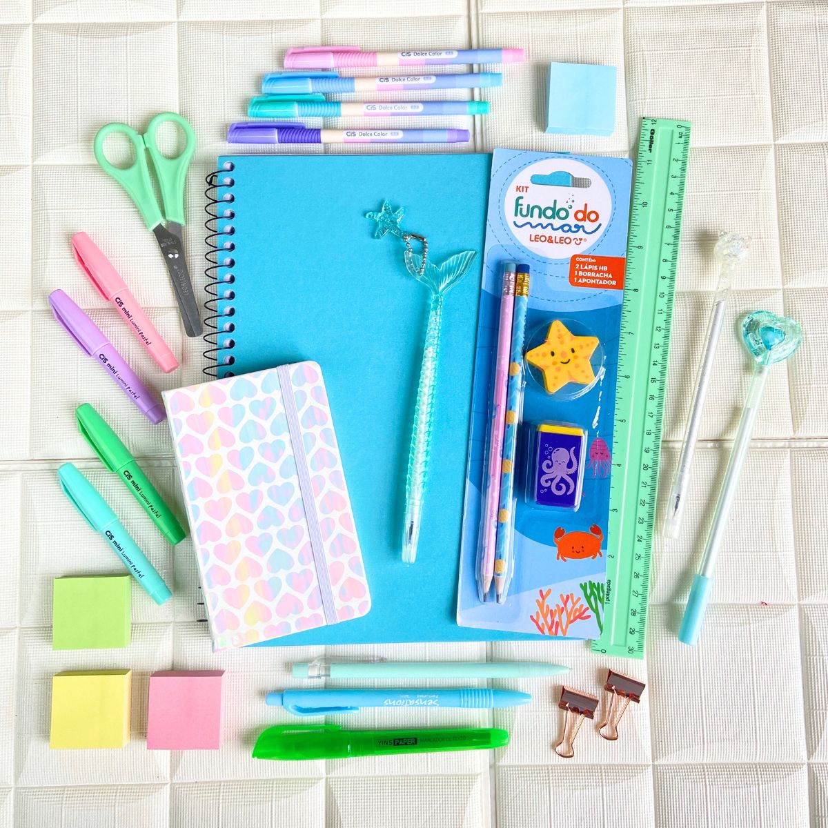 Kit Papelaria Tons Pasteis Super Fofo