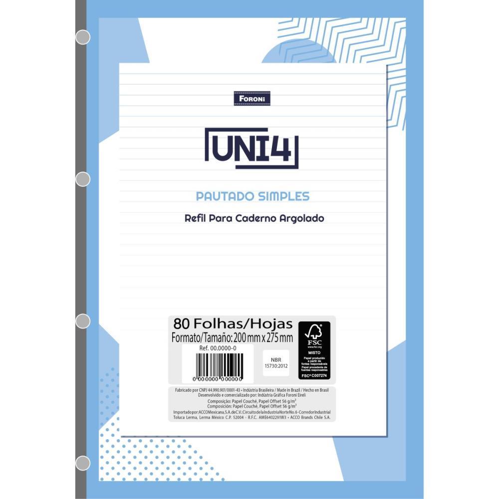 Bloco para Fichario Universit. UNI 4 Branco 80FLS.