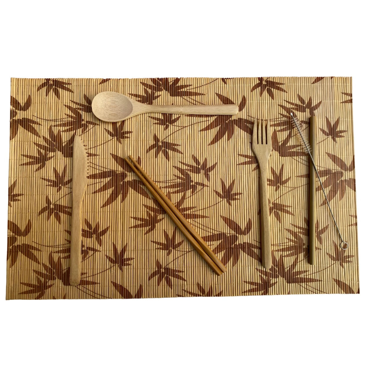 Jogo americano de bambu com kit de talheres de bambu