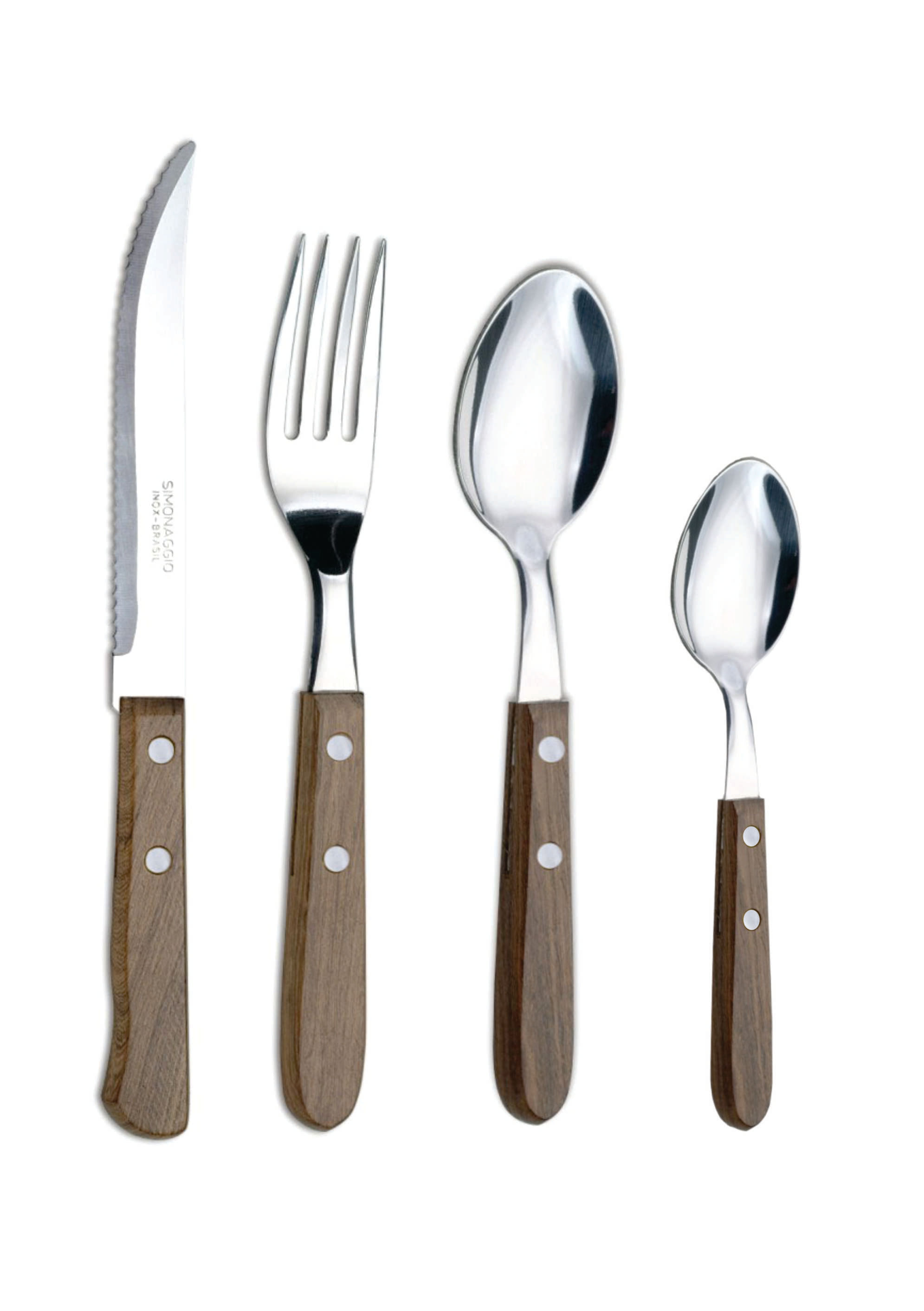 Faqueiro com 24 peças - inox cabo de madeira