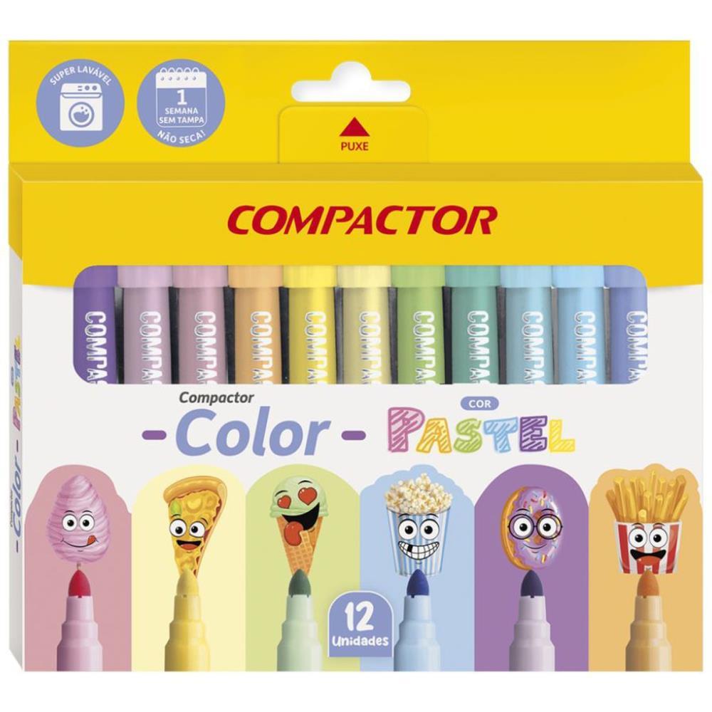 Caneta Hidrografica Compactor Color Pastel 12CORES