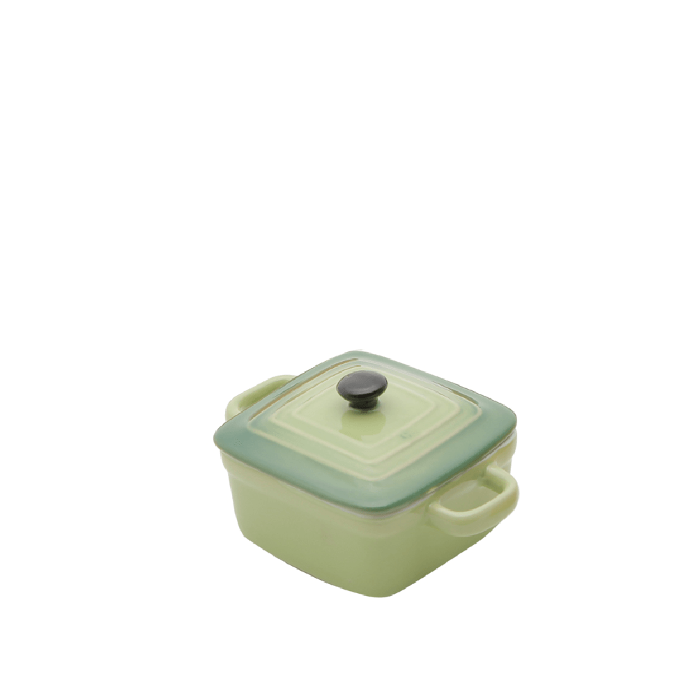 Mini panela Quadrada porcelana, com tampa - Verde