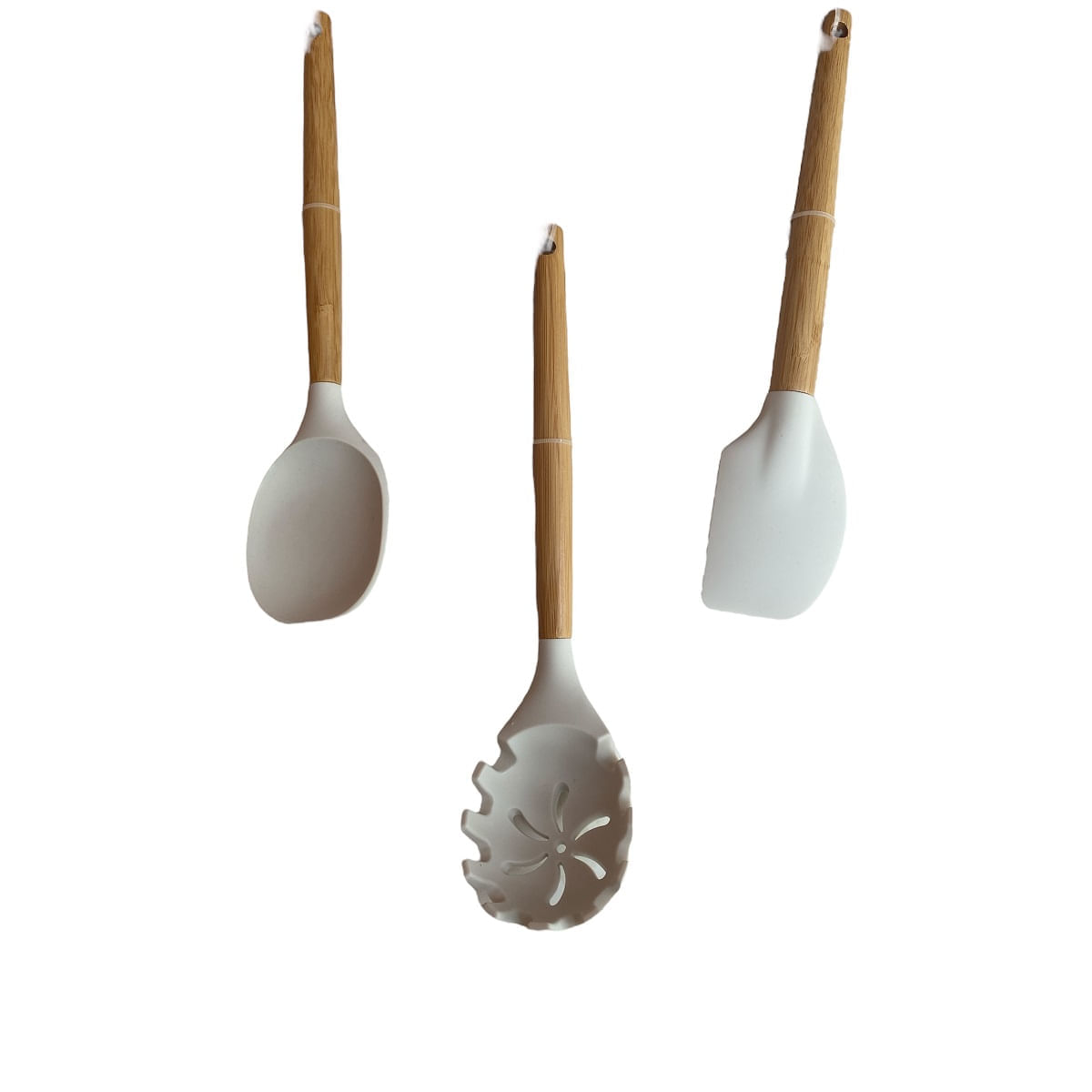 Kit Colher, Colher Macarrão e Espátula, bambu e silicone