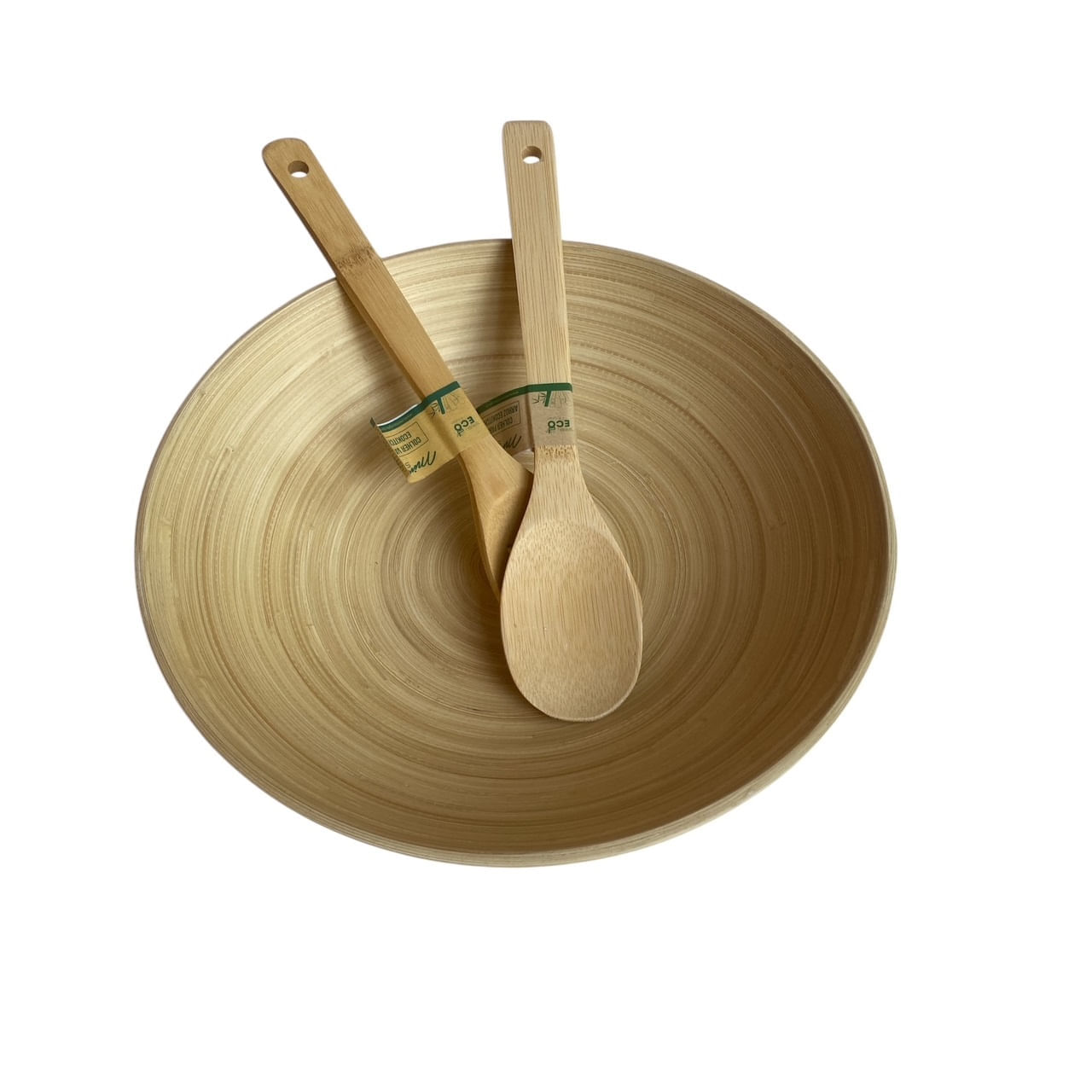 Saladeira 30 cm redonda bambu com pegador