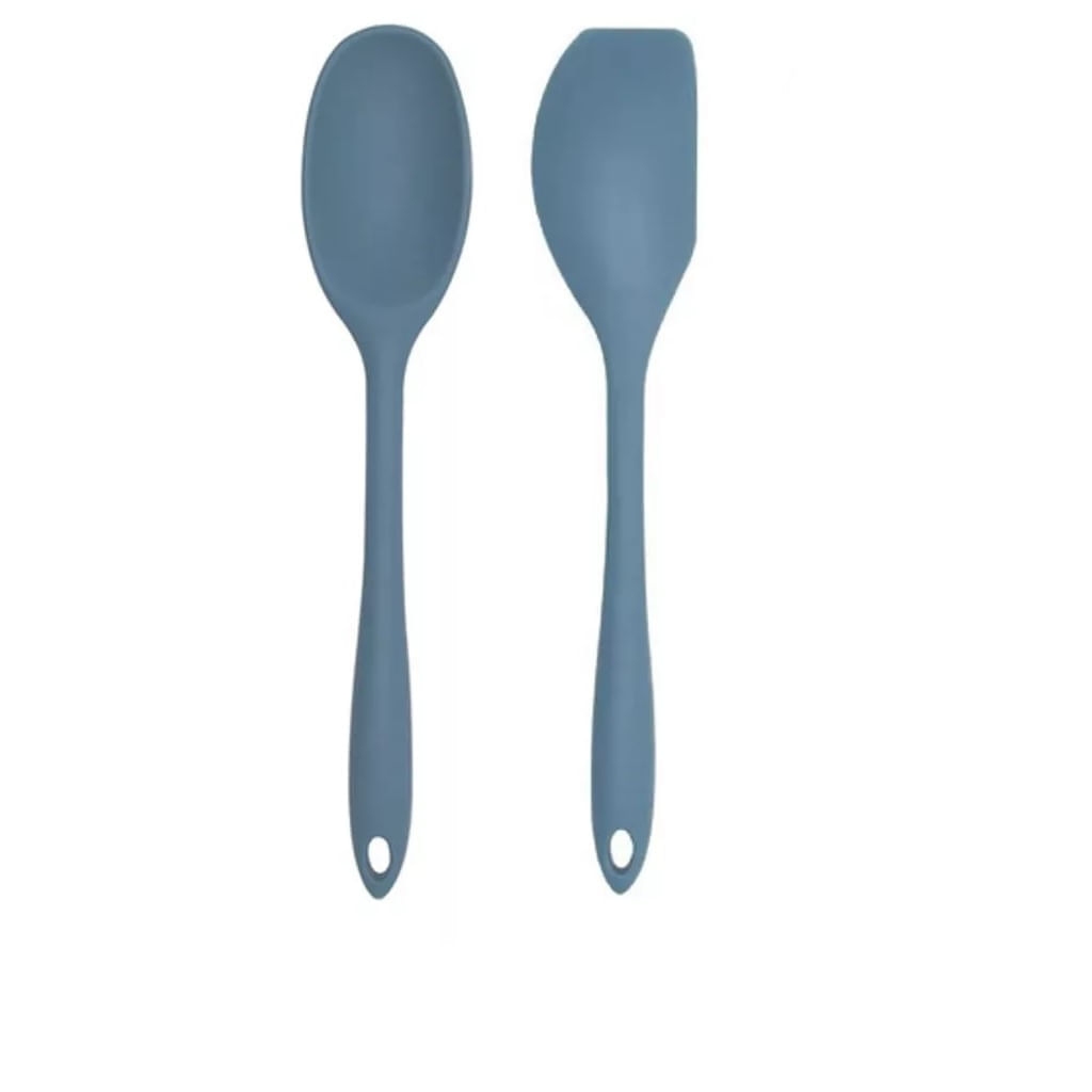 Colher e espatula de silicone na cor azul escuro 28cm