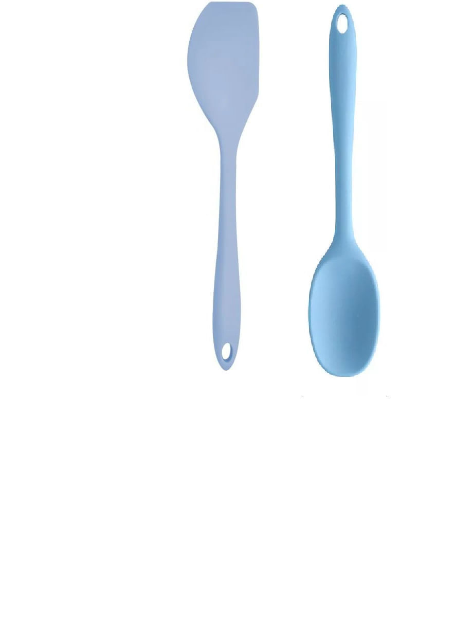 Colher e espatula de silicone na cor azul claro 28cm