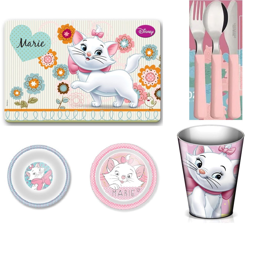 Conjunto Refeicao Gatinha MARIE com talheres