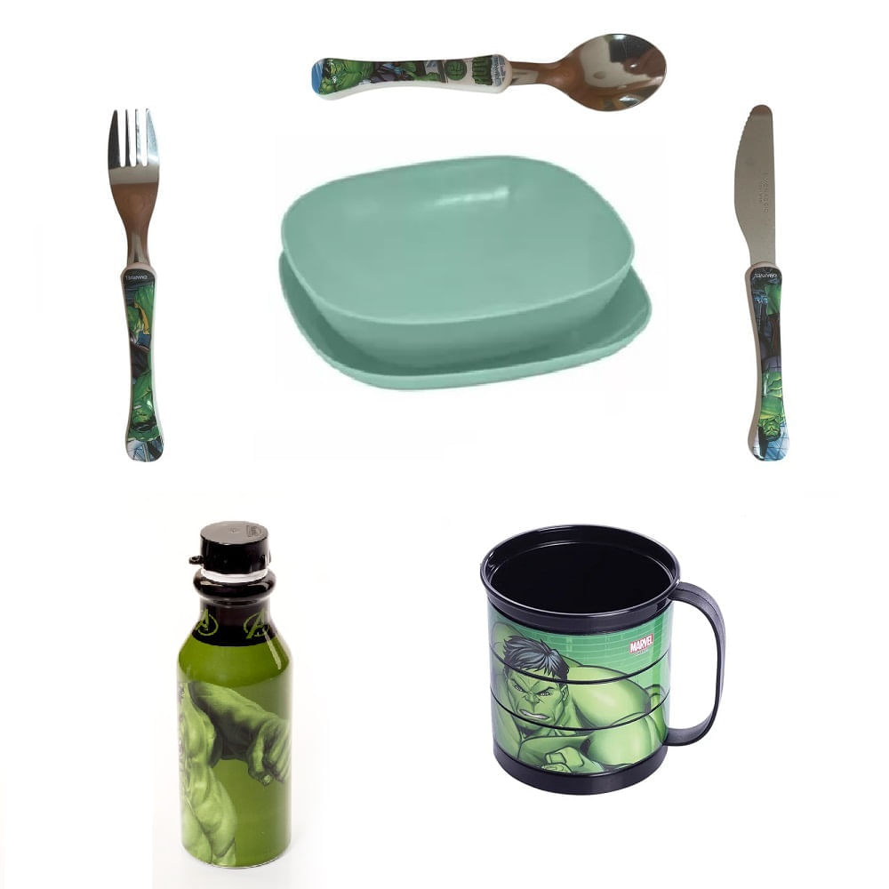 Kit refeicao  HULK - Avengers - com faqueiro caneca garrafa