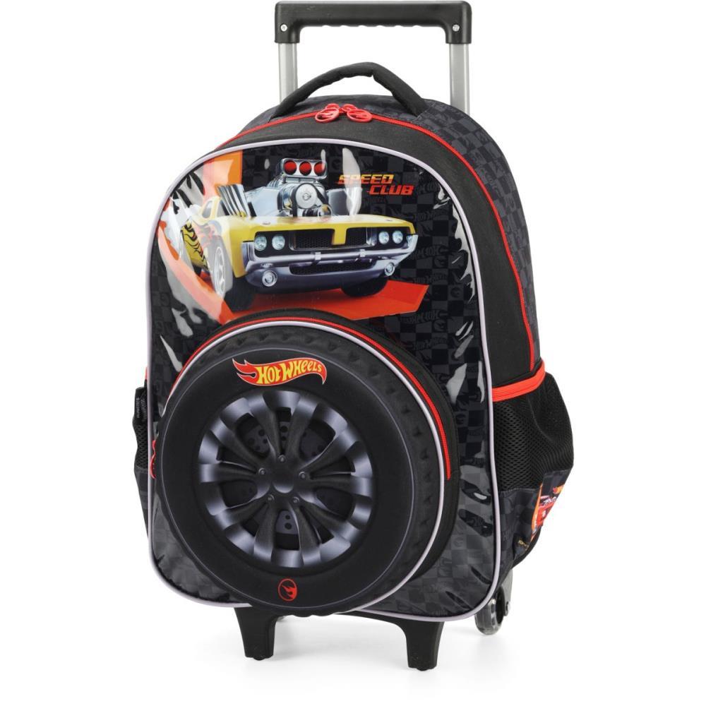 Mochila Infantil com Rodinha HOT Wheels G Preta